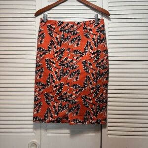 Maria Filo Brazilian Cotton Orange Leaf Print Midi Pencil Skirt Size L